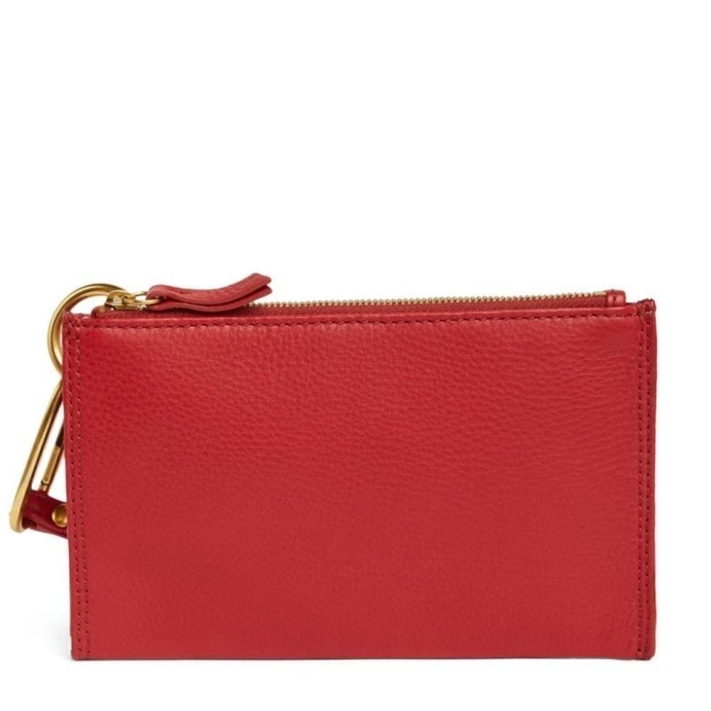 HOBO GO Tour Leather Zip Pouch Bag, Wristlet,‎ with Lanyard, Red/Gold, NWT
